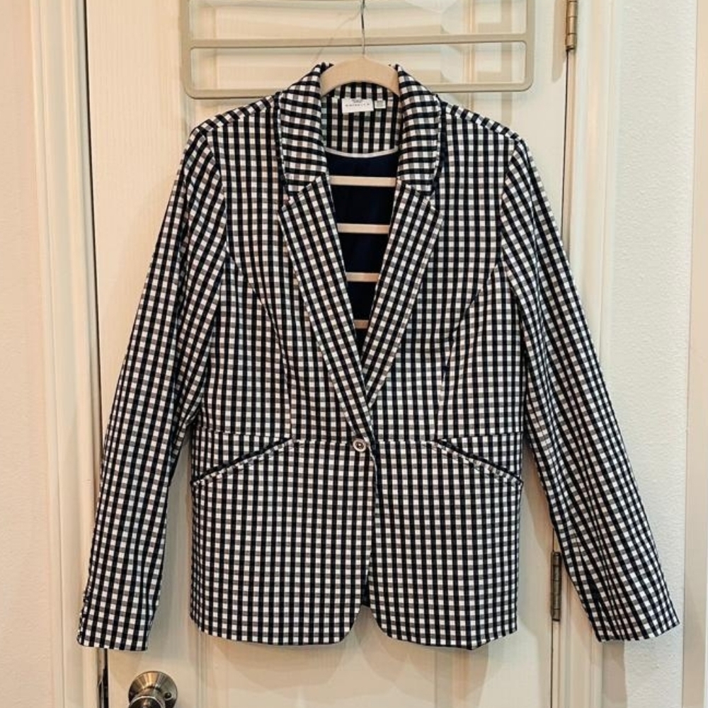 Rafaella Navy and White Gingham Blazer Fully Lined